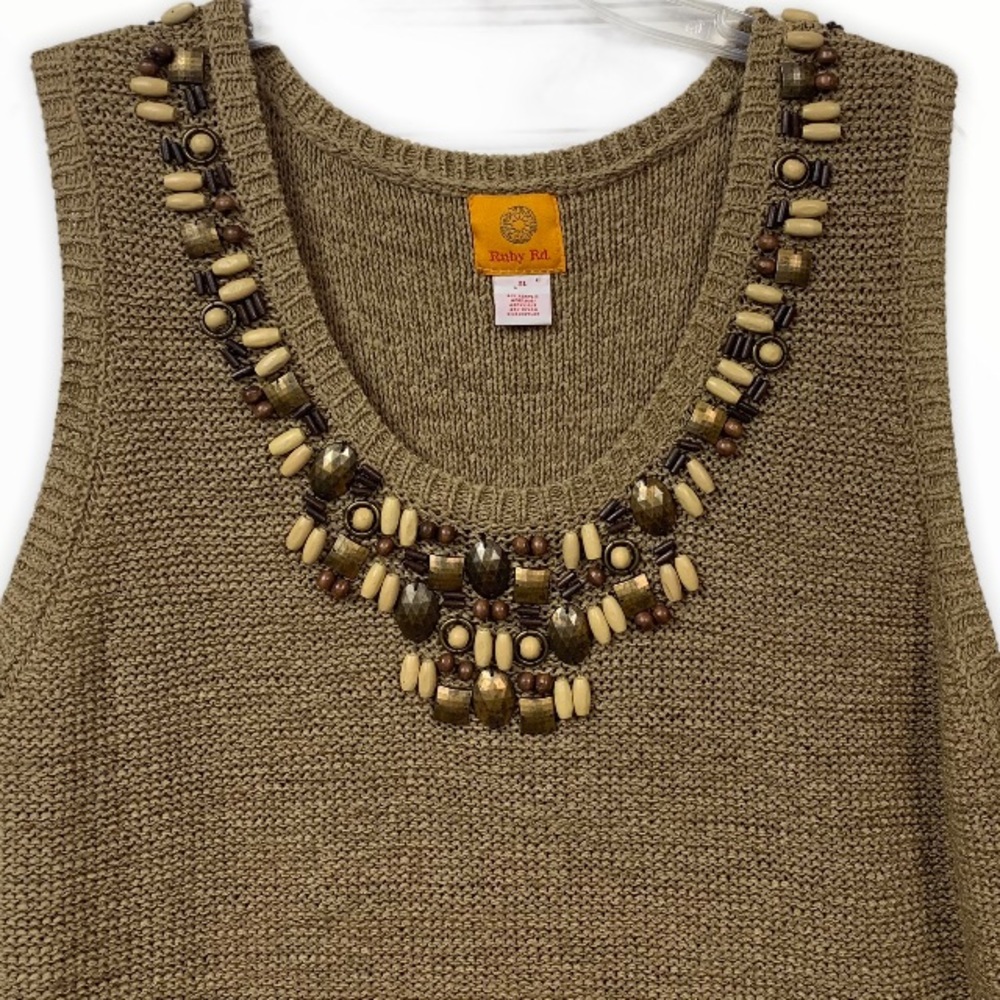 Ruby Rd Sleeveless Sweater Tank XL NWT Beaded Neutral